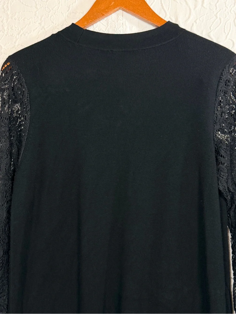INC International Concepts Black Tunic Lace Sleeve Gold Button Sweater Sz XL